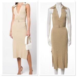 NICHOLAS Guilianna ribbed MIDI Dress Stretch Ribbed Beige/Tan Small
